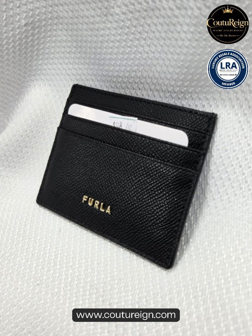 Furla black textured leather card holder case